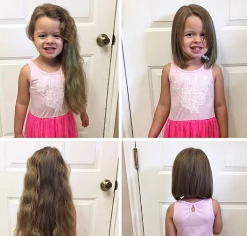 Long Wavy to Short Bob Haircut For Little Girl
