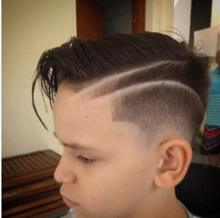 Mid Fade Long Top with Side Line hairdo for Boys