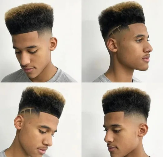 Flat top with Side Design Black Boy Haircut