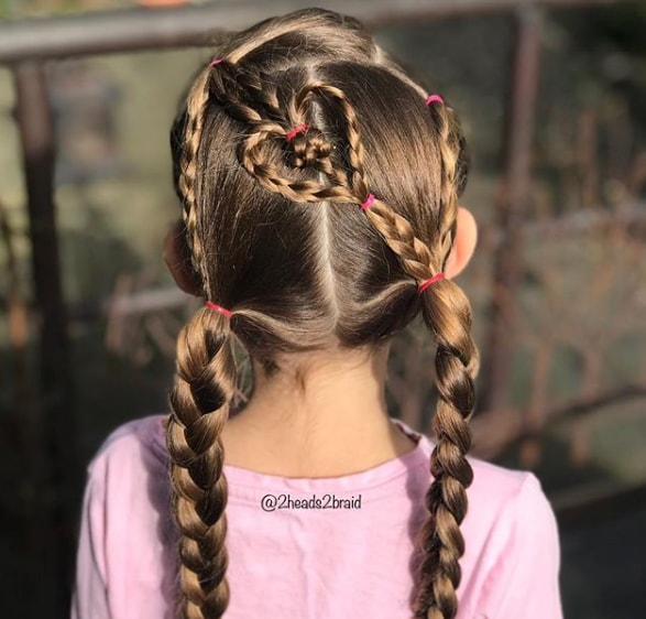 Double Ponytail with Middle Braided Heart
