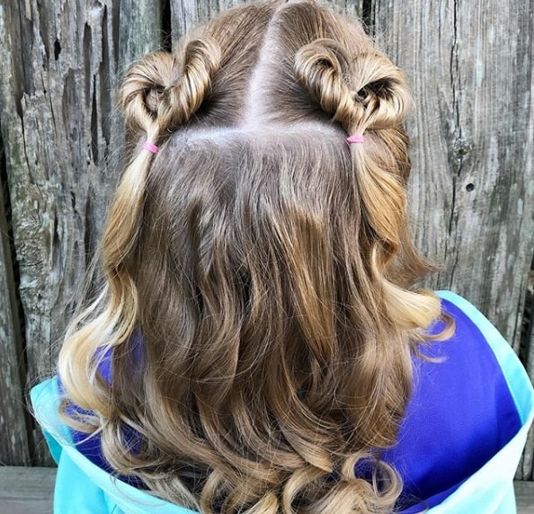 Fancy Double Heart Bun Wavy Hairstyle for Little Girl