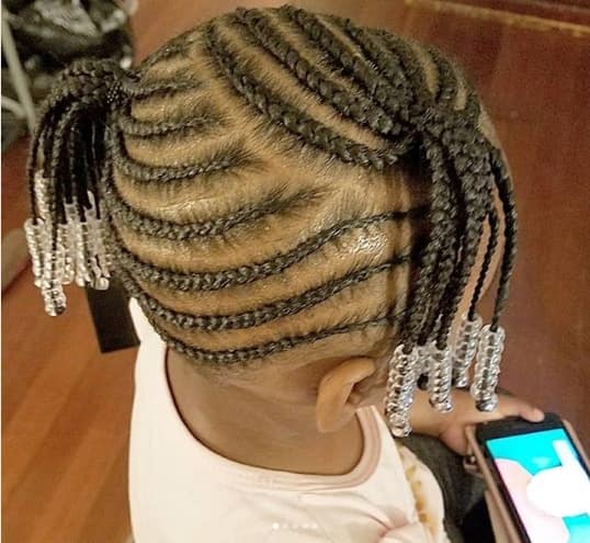 Angled Braids With Braided Ponytails