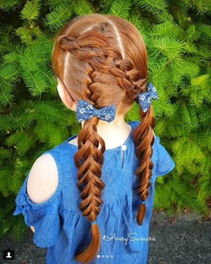 Centre Parted Hairstyle With Thick Braided Ponytails