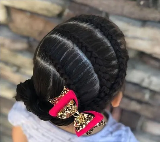 Horizontal Top Braids With A Thick Braided Ponytail