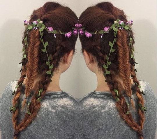 Unique Braided Ponytail With Flowers