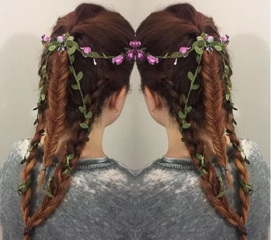 Unique Braided Ponytail With Flowers