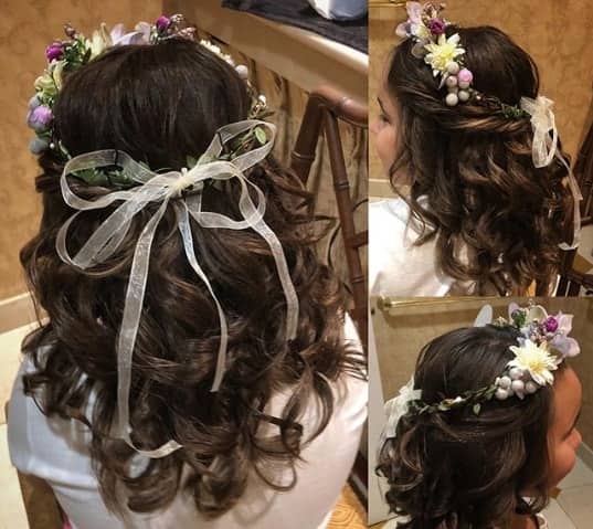 Wavy Back With Frontal Braid And Flowers