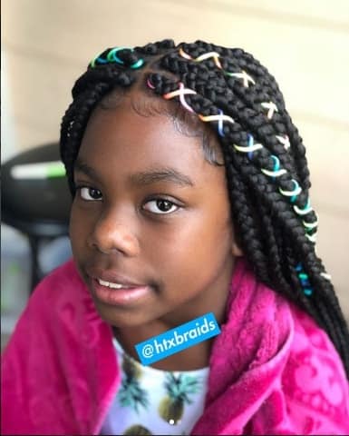 Box Braids For Kids With Ribbon Accessory