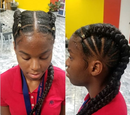 Center Parted Hairstyle With Thick Braids On Either Side