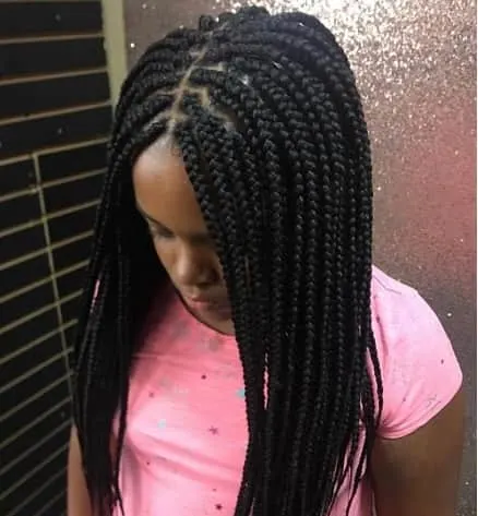 Center Parted Thick And Long Braids