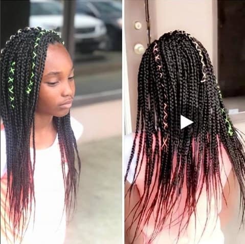 Side Parted Open Braids With Ribbon Twists
