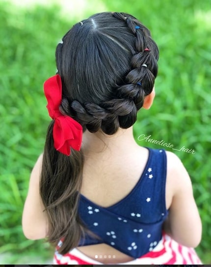 Thick Braided Hairstyle With Ribbon Accessory