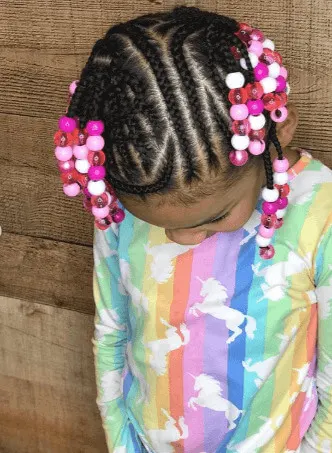 Cornrows With Design And Colorful Beads