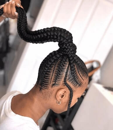 Cornrows Hairstyle With Top Knot And Ponytail