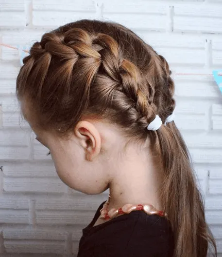 Center Parted Hairstyle With Braided Sides And Pigtails