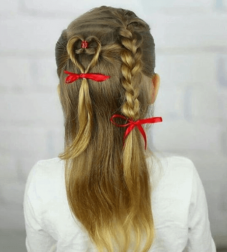 Open Back Hairstyle With Braided Ponytail And Heart Design