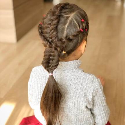 Side Parted Hairstyle With Thick Braids And Ponytail