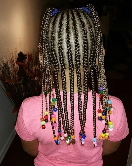 Straight Cornrows With Long Braided Pigtails