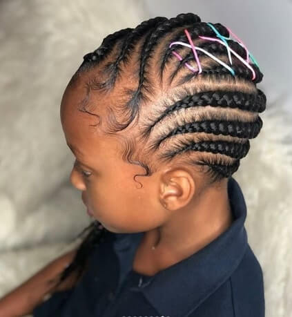Angled Cornrows With Colorful Ribbons