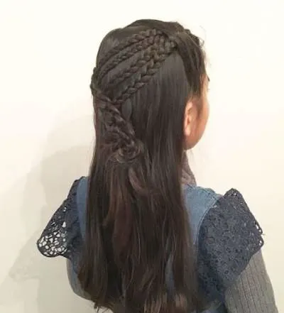 Side Parted Hairstyle With Angled Braids At The Back