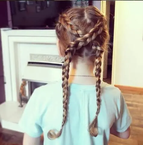 Center Parted Hairstyles With Crossing Braids At Back