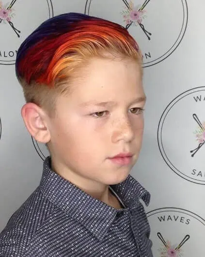 Colorful Side Swept Hairstyle With Fade
