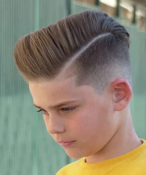Angled Quiff With High Fade And Hard Part 