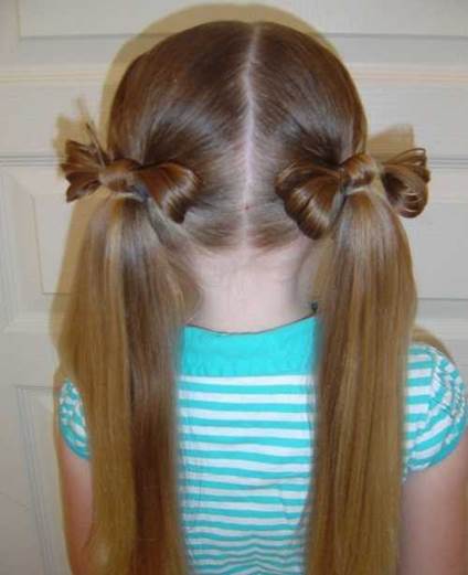 Center Parted Hairstyle With Bow Pigtails