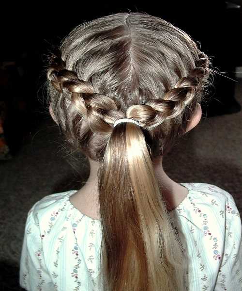Center Parted Hairstyle With Braided Crown And Ponytail