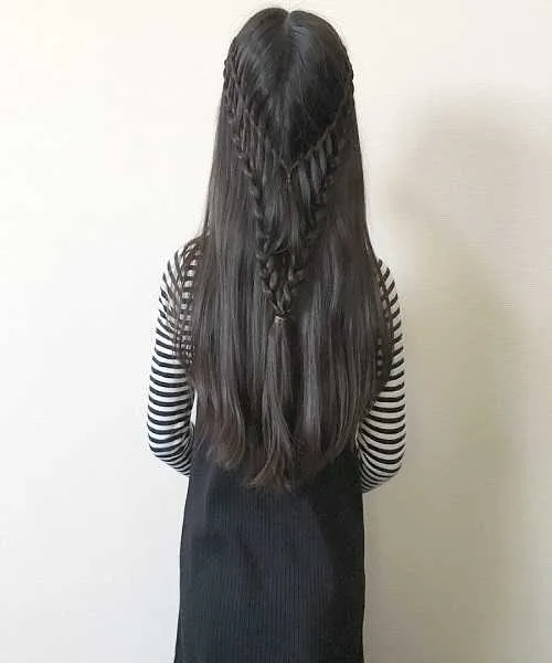 Center Parted Long Hairstyle With Braided Design 