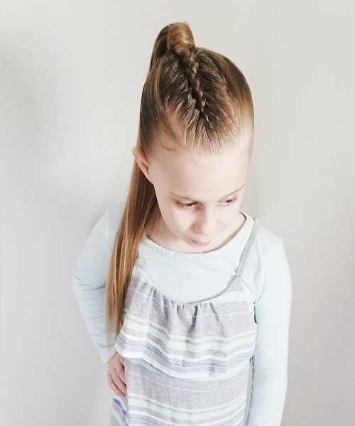 Combed Back Braided Hairstyle With Raised Ponytail