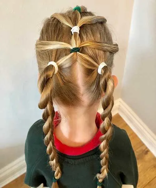Combed Back Hairstyle With Hair Design And Braided Tails