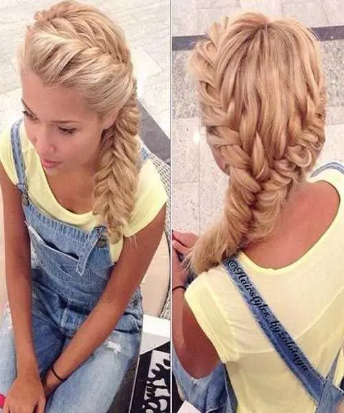 Curls With Side Fishtail Braid