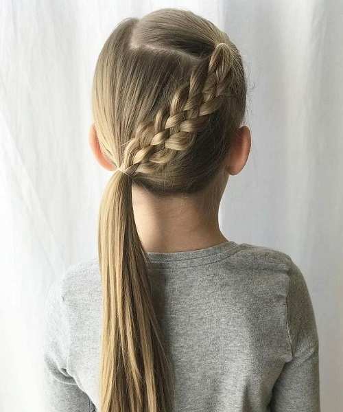 Side Swept Hairstyle With Angled Braid And Ponytail