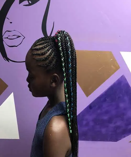 Slightly Angled Cornrows With High Ponytail