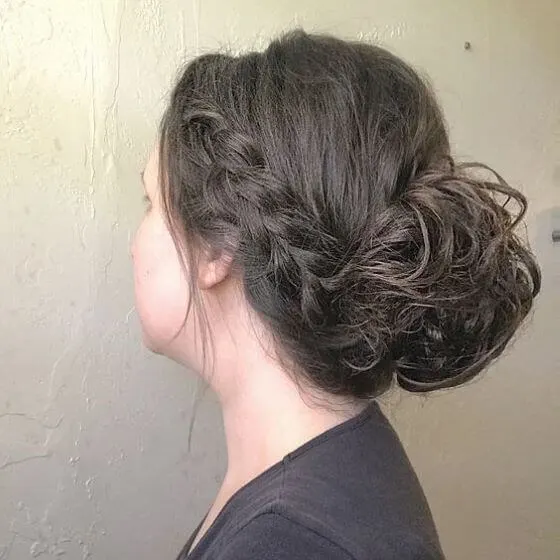 Low Hair Bun With Simple Braids