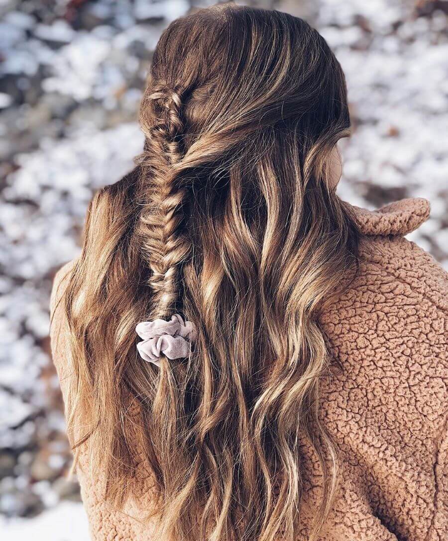 Messy Long Waves With Thin Fishtail Braid