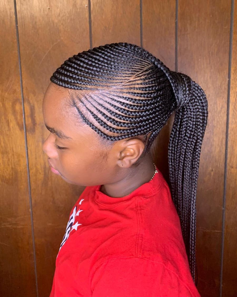 Side Swept Cornrows With Wrapped Ponytail