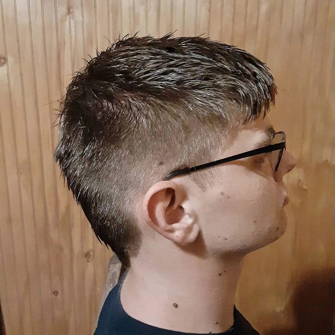 Short Textured Top Faux Hawk Haircut with Faded Sides for Boys