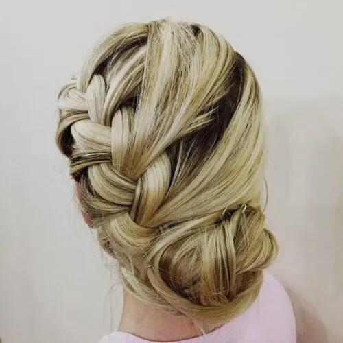 Updo With Diagonal Braid And Bun