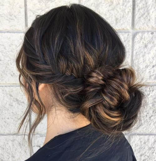 Side Braided Bun With Highlights