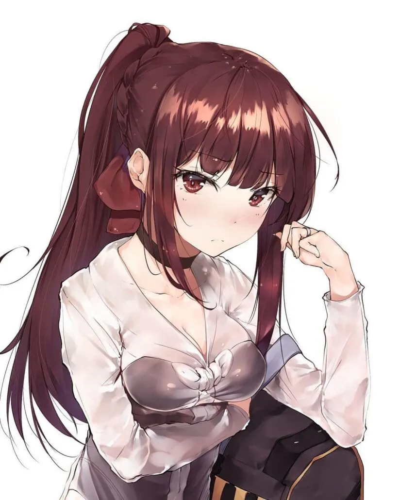 anime girl with dark brown hair in a ponytail