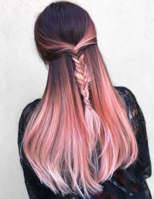 Braided Rose Gold Hairstyle On Brunettes