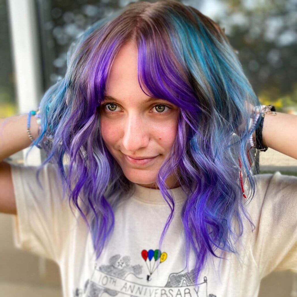 Colorful Wavy Hairstyle With A Center Part