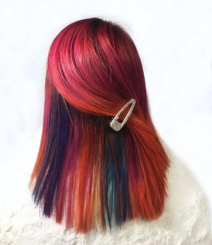 Rainbow Hairstyle With Side Combed Back