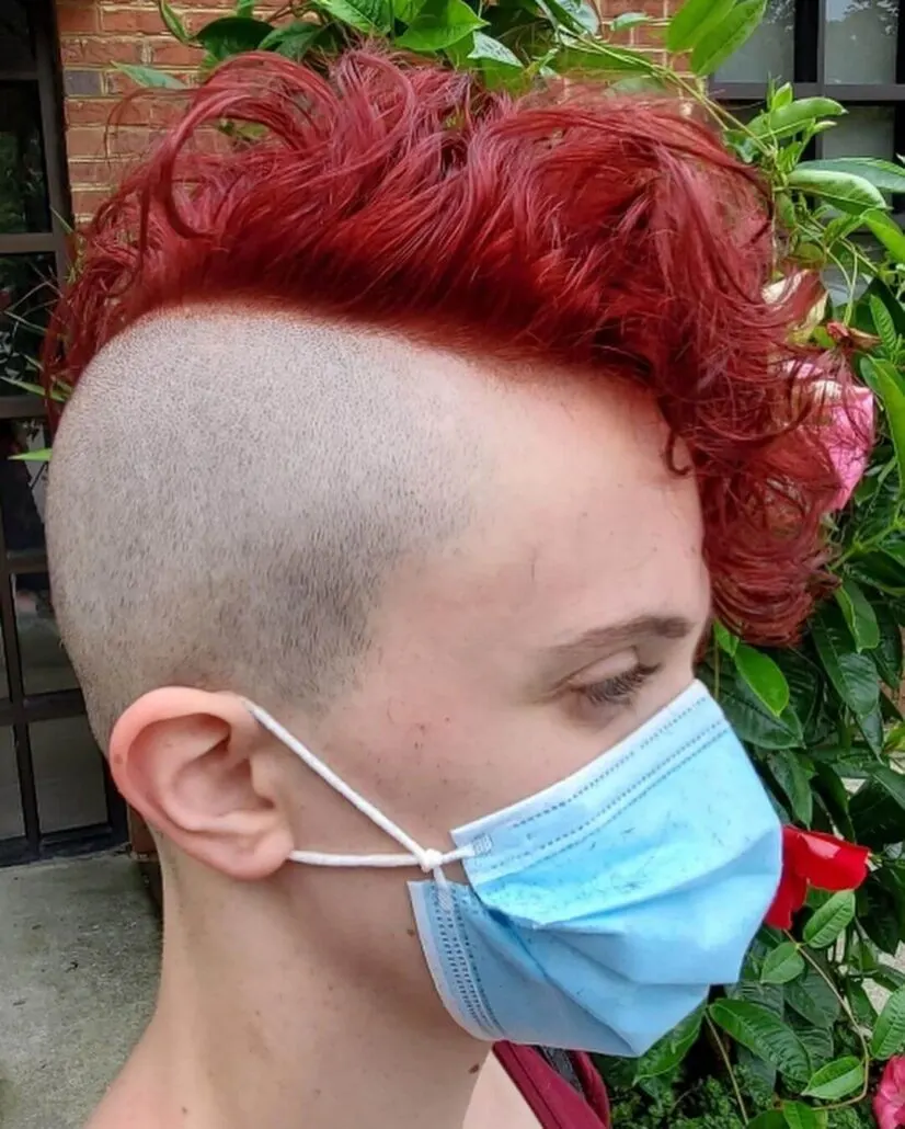 Red Faux Hawk With Curly Fringe