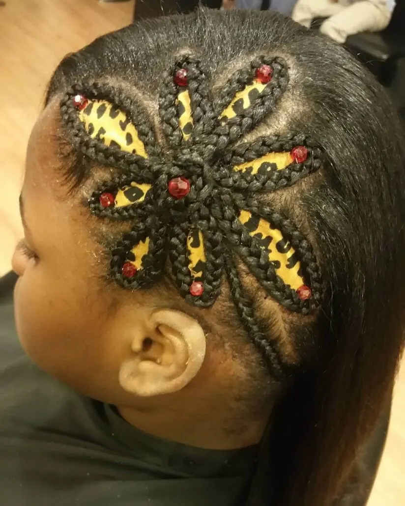 Black Braided Hairdo With Beaded Tips