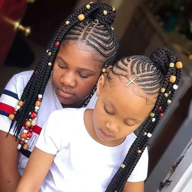 Braided And Beaded Ponytail For Black Kids