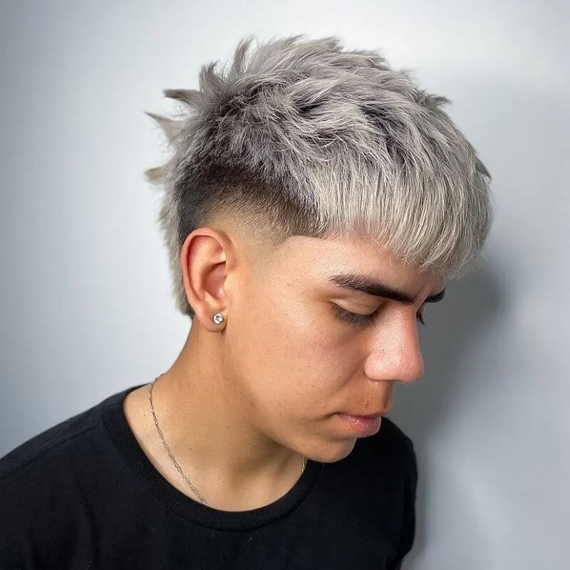 Gray Mohawk With Fade And Bangs