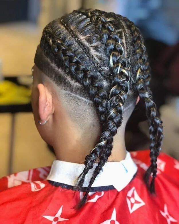 Low Fade With Braided Top And Tails